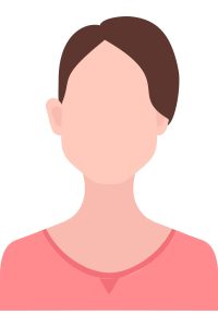 A womans face is depicted in a flat graphical style, showing minimalistic features.
